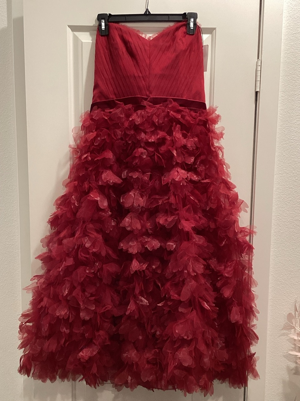 Red Strapless Ruffled Tulle Formal Dress for Girls